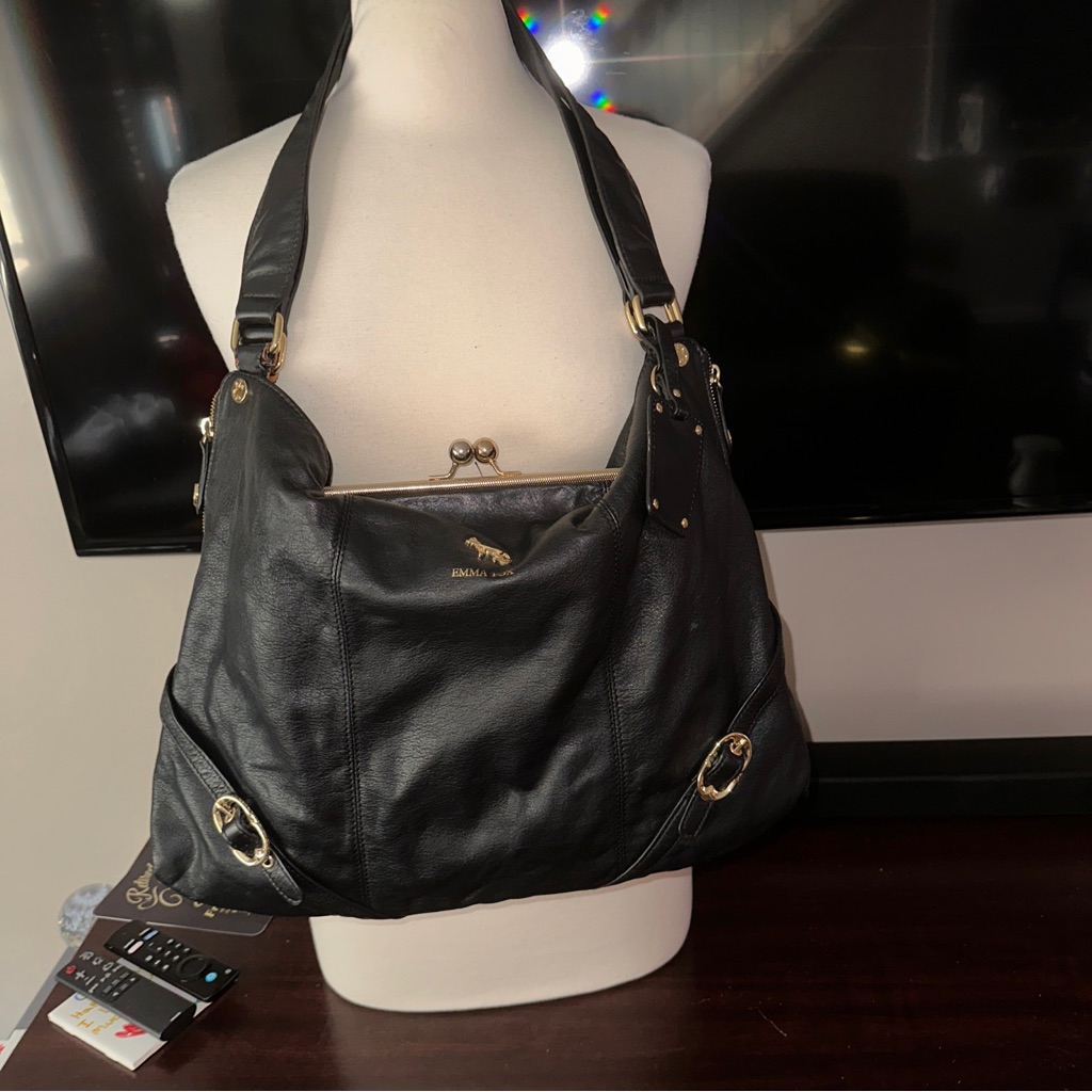 Emma Fox Black Large Leather Handbag/Purse